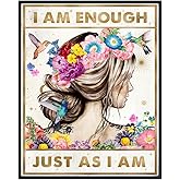 Positive Quotes Wall Decor for Women - positive Affirmations Inspirational Wall Art - Zen Wall Decor - Motivational poster - Boho-chic Teen Room Decor Girls Bedroom Decor - I Am Enough Daughter Gifts