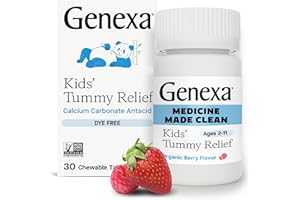 Genexa Kids’ Clean Dye Free Tummy Relief | Heartburn, Acid Indigestion, Sour Stomach Chewable Antacid | 0% Artificial Additives, Children’s Calcium Carbonate, Organic Berry Flavor, 30ct