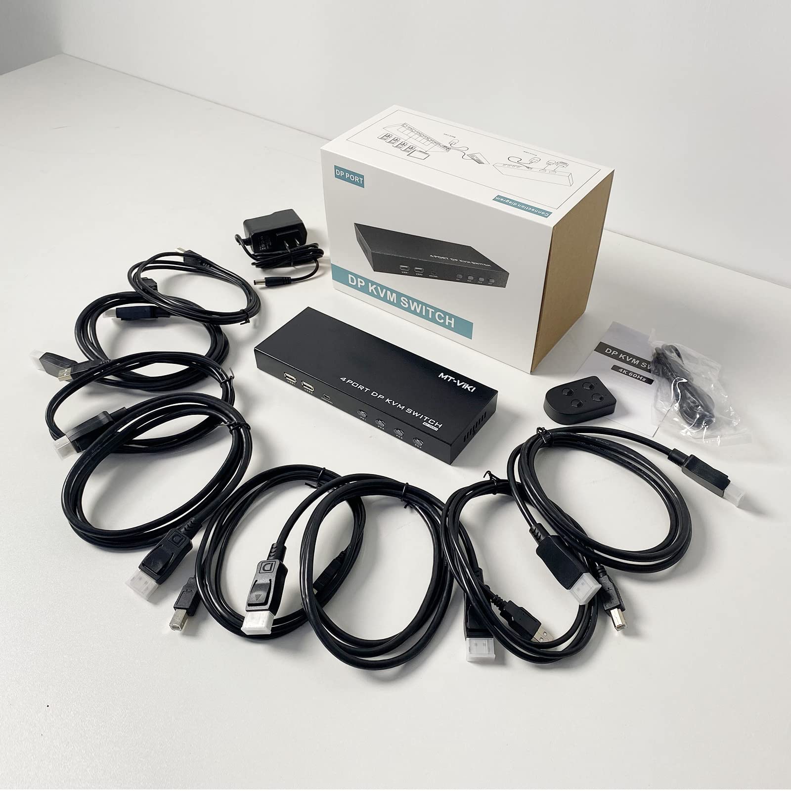 MT-VIKI KVM Switch DisplayPort 4 Port,4K@60Hz DP KVM Switch RGB 4:4:4 for 4 Computers Sharing 1 Monitor&Keyboard&Mouse, Support Hotkey/Button Switching, Include Cable