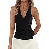 PRETTYGARDEN Womens Halter Top 2026 Spring Tie Wrap Sleeveless Ruched V Neck Fitted Summer Tops Backless Fashion Y2k Clothes