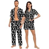 SWOMOG Matching Pajamas for Couples Satin Short Sleeve Sleepwear Women/Men Silk Soft Button Down Nightwear 2 Pcs Loungewear