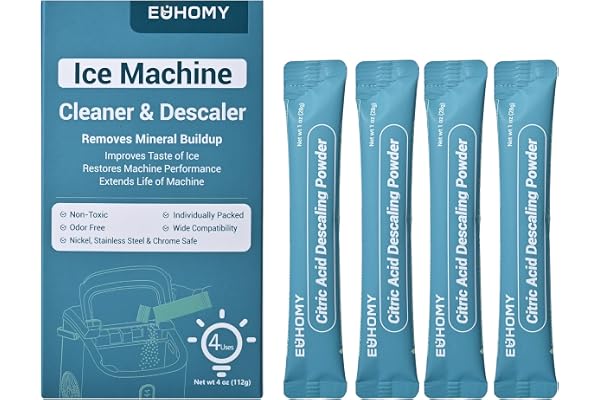 EUHOMY Ice Maker Cleaner & Descaler | 4 Use & Individually Packed | Ice Machine Cleaner with Organic Citric Acid Descaling Powder, Ideal for All Brands