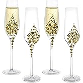 MyGift Champagne Flutes 6 oz, Clear Glass Stemmed Toasting Glasses with Faux Gold Pearls – Wedding, Bridal Shower & Bachelorette Party Glassware Set of 4