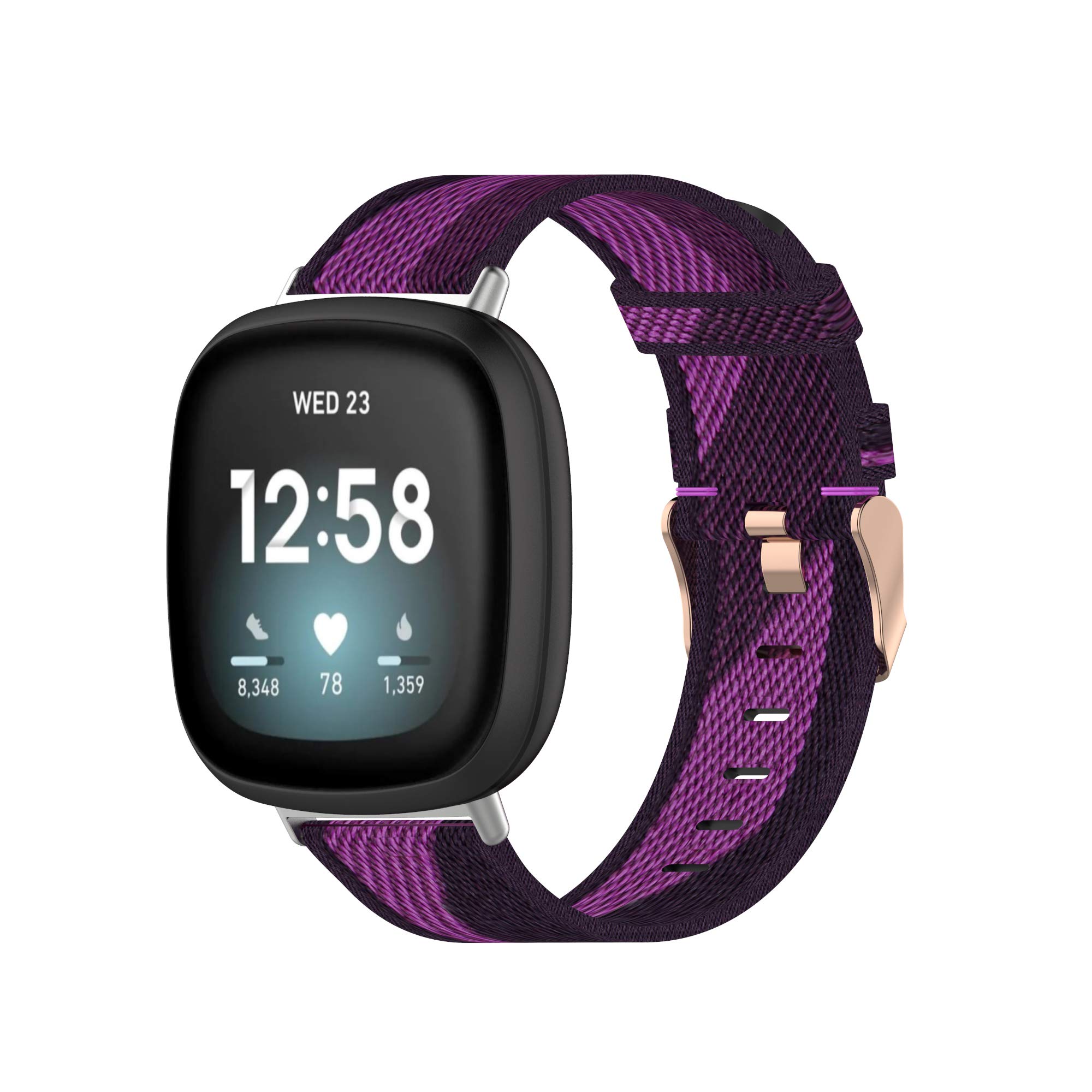 TenCloud Strap Compatible with Fitbit Versa 3/Sense Strap, Lightweight Stripe Nylon Fabric Woven Bands Replacement Bracelet Wristband Band for Sense/Versa 3 (Dark Purple)