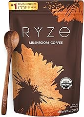 RYZE SUPERFOODS Mushroom Coffee USDA Organic with 6 Adaptogenic Mushrooms and MCT Oil, USA Grown Instant Coffee for Better En