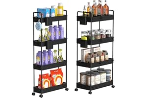 SOLEJAZZ Storage Cart 4 Tier, Laundry Room Organizer, Bathroom Rolling Storage Carts, Mobile Storage Shelves with Brake Wheels, Utility Cart for Apartment Bedroom Office Garage, Black, 2 Pack