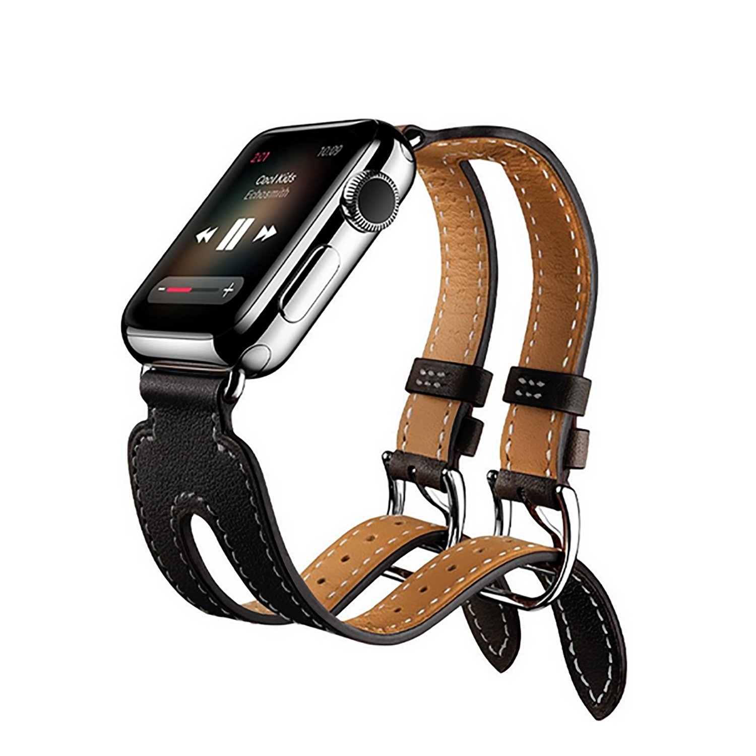 Für Apple Watch iWatch Armband 38mm/42mm, Kobwa Double Buckle Cuff Leder Apple Watch Band