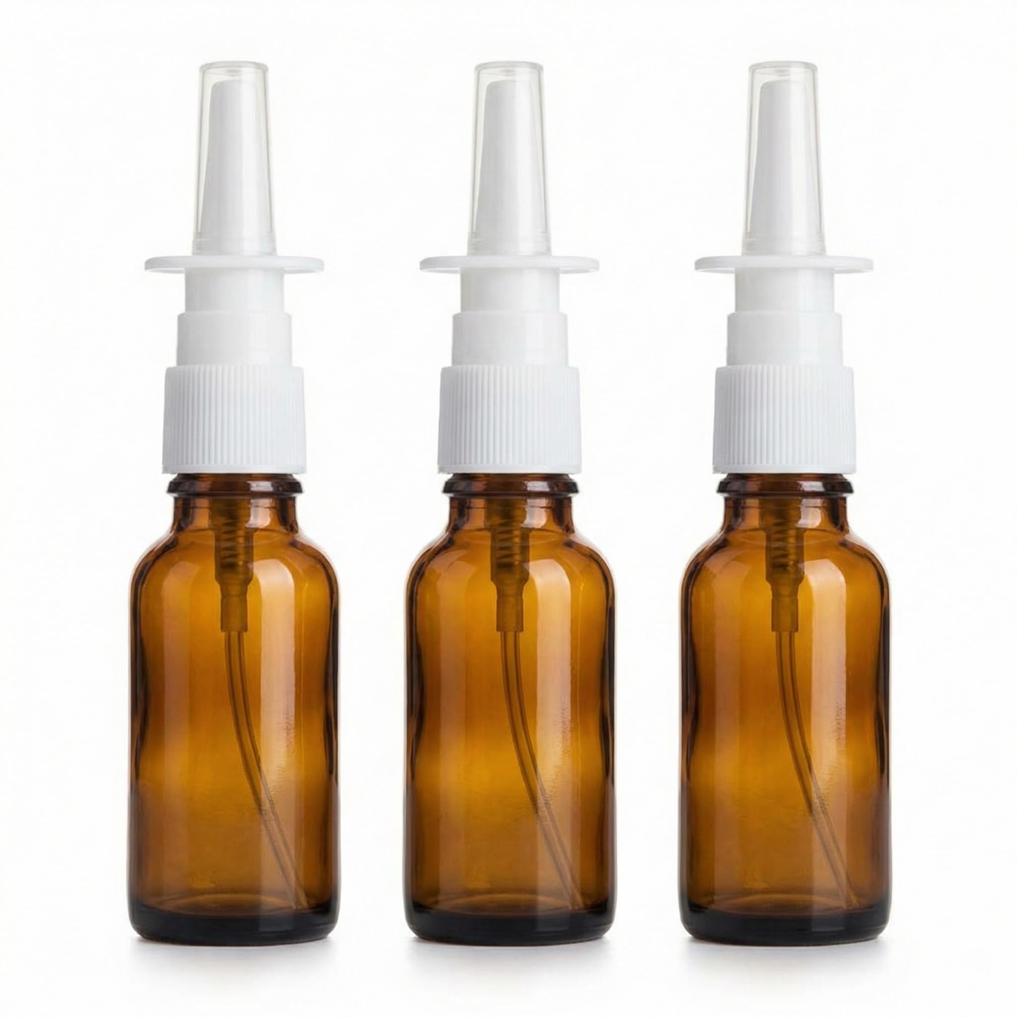 3PCS 5ML Empty Refillable Amber Glass Nasal Spray Bottle Pump Sprayers Snoot Cleanser Container for Medical Dispensing Wash