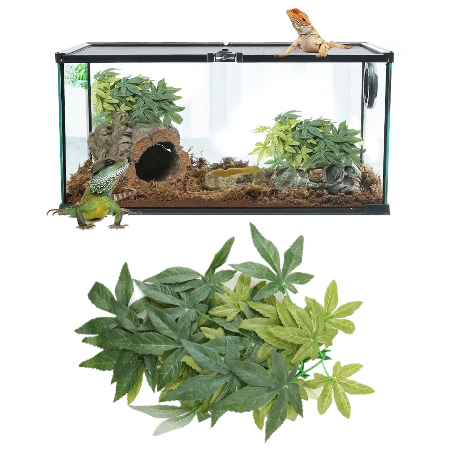 Cafopgrill Reptile Artificial Plants, Fake Leaves Plastic Green Grass with Sucker for Aquarium Fish Tank Reptile Terrarium Habitat Box Cage Terrarium Ornaments Eco-Friendly(30cm/11.81in)