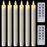 Homemory Waxy Flameless Taper Candles with Remote Timer Dimmer, LED Candlesticks Flickering, Battery Operated Window Candles, 9.6 Inches for Christmas Wedding Celebration Decor, Ivory, 6 Pcs