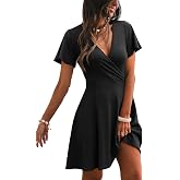 RUMIA Women Casual Dresses Wrap V Neck Dress A-Line Summer Sundress Fashion | Summer Cocktail Dresses Garden Party Outfits Casual Wedding Guest Gowns Graduation Elegant Dinner Dresses