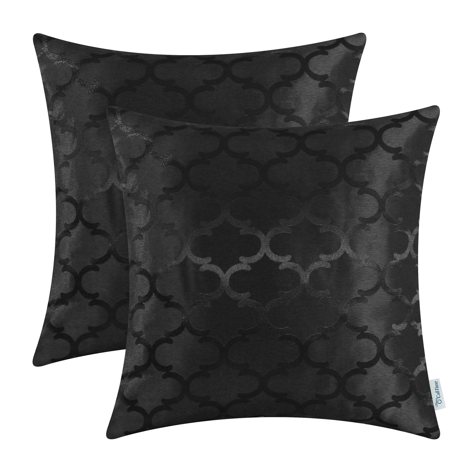 CaliTime Cushion Covers Pack of 2 Throw Pillow Cases Shells for Home Sofa Couch Modern Shining & Dull Contrast Quatrefoil Accent Geometric 40cm x 40cm Black