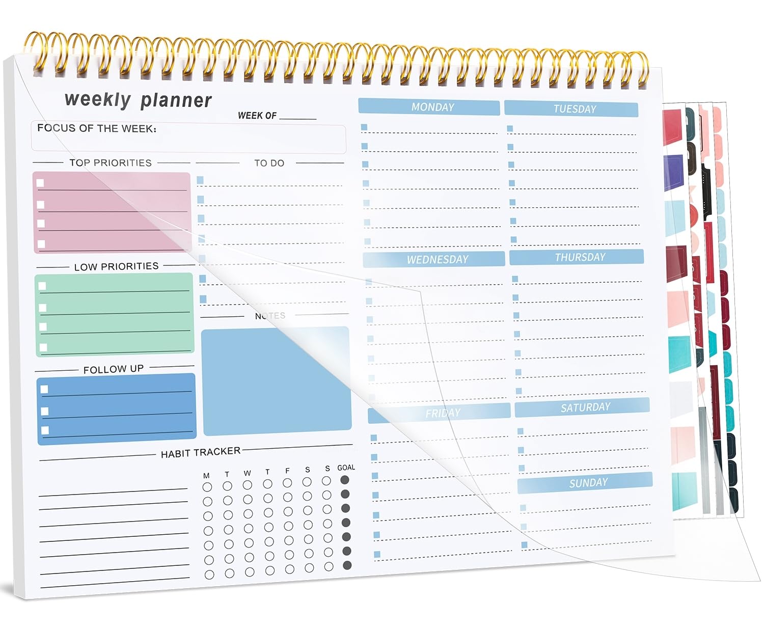Weekly Planner To Do List Pad, Undated Weekly Planner Notebook 52 Tear off Sheets─To Do List Notebook for Study Work, Includes 4 Sheets of Stickers, 22 X 28 cm-Blue-1 Year of Use — image 1
