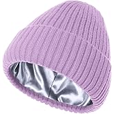 Satin Lined Beanie for Women Men, Silk Lined Beanies, Wool Warm Knit Cuffed Winter Hat Womens Skull Cap