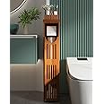 AmazerBath Bamboo Toilet Paper Holder with Storage, Bathroom Toilet Paper Storage Cabinet, Small Bathroom Storage Cabinet for Small Spaces, Slim Bathroom Storage Cabinet, 33x7.3x6.5 Inches, Brown