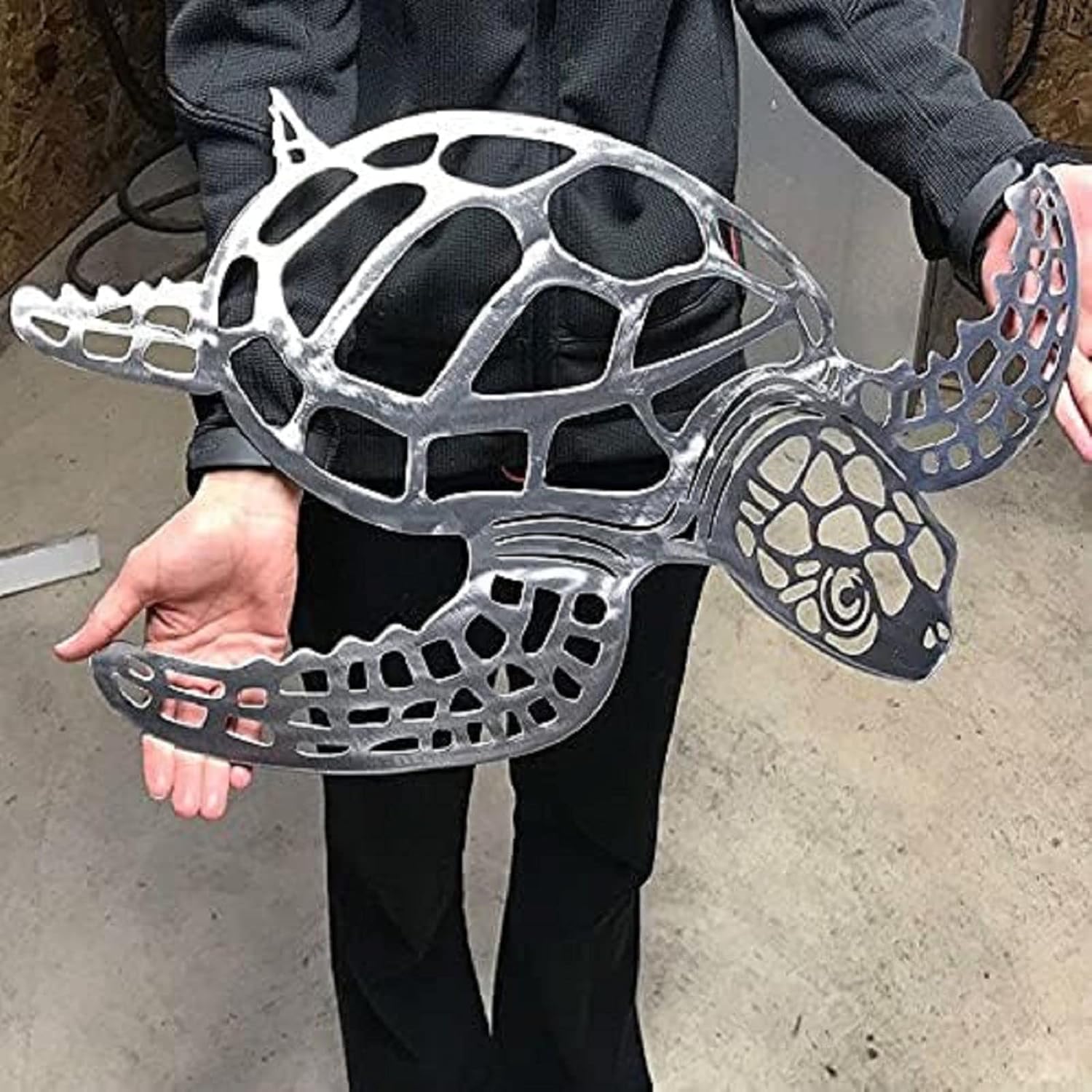 Plaques & Wall Art - Silver Metal Turtle Silhouette Wall Art Decor, Ocean Sea Turtle Wall Hanging Decoration, Beach Theme Outdoor Wall Sculpture for Home,Garden,Living Room,Fence,Porch, Pool (L)