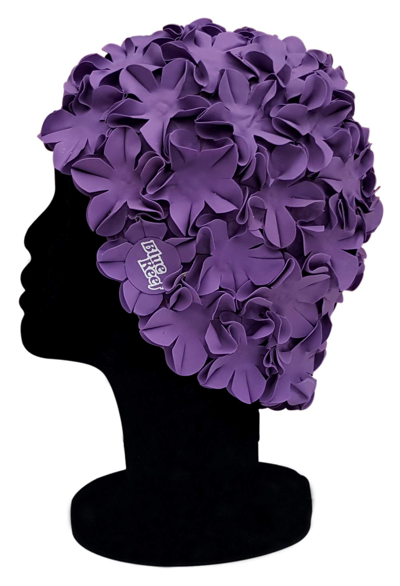 Blue Reef Isla Floral Ladies Classic Retro 3D Flower Petal Dark Plain One Colour Stylish Vintage Swimming Hat Swim Cap Generous One Size Adults (Purple)