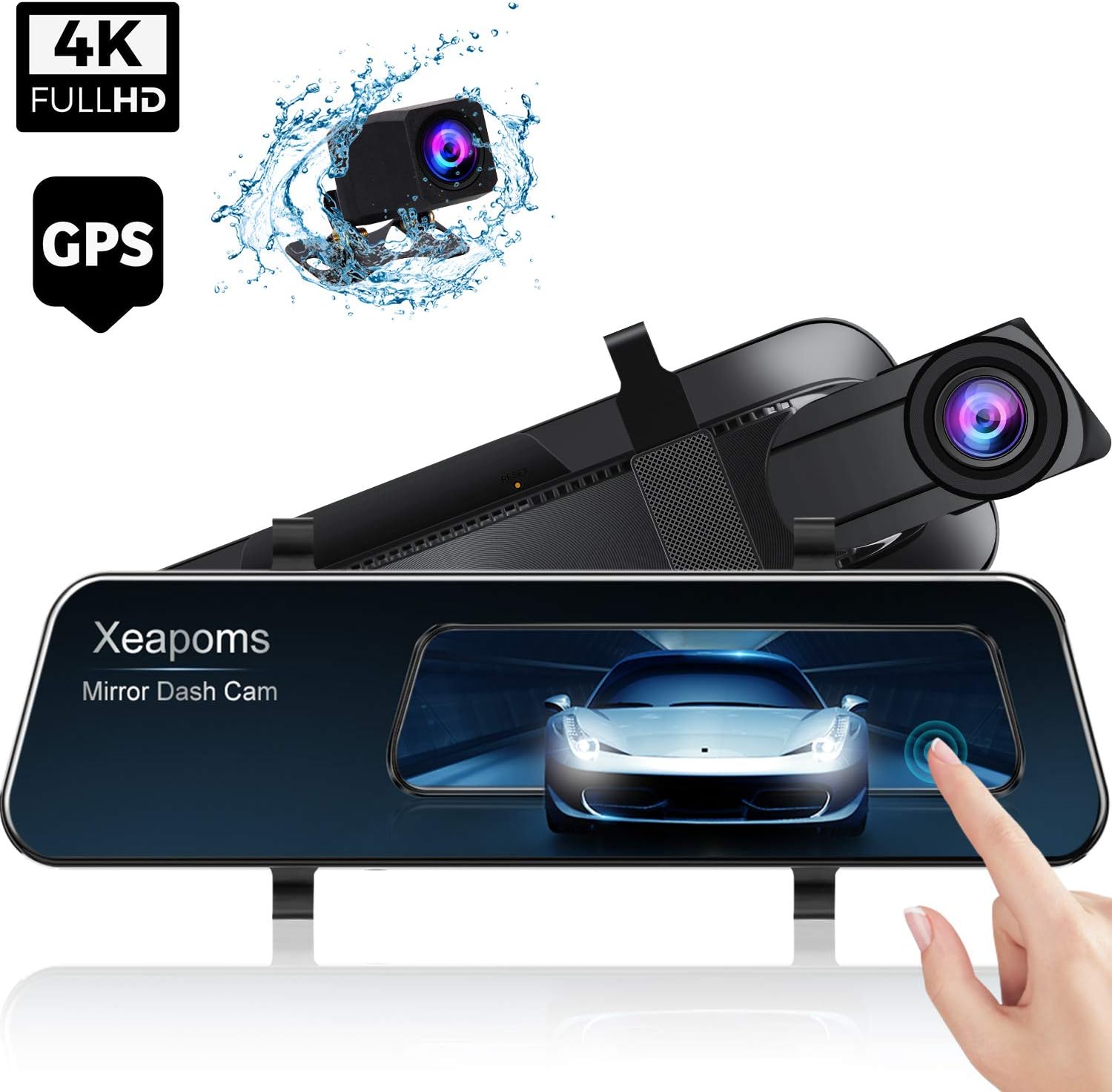 10" 4K Mirror Dash Cam for Cars Full Touch Screen Dual Lens Rear View Mirror Camera Waterproof Backup Camera Night Vision, Parking Assistance