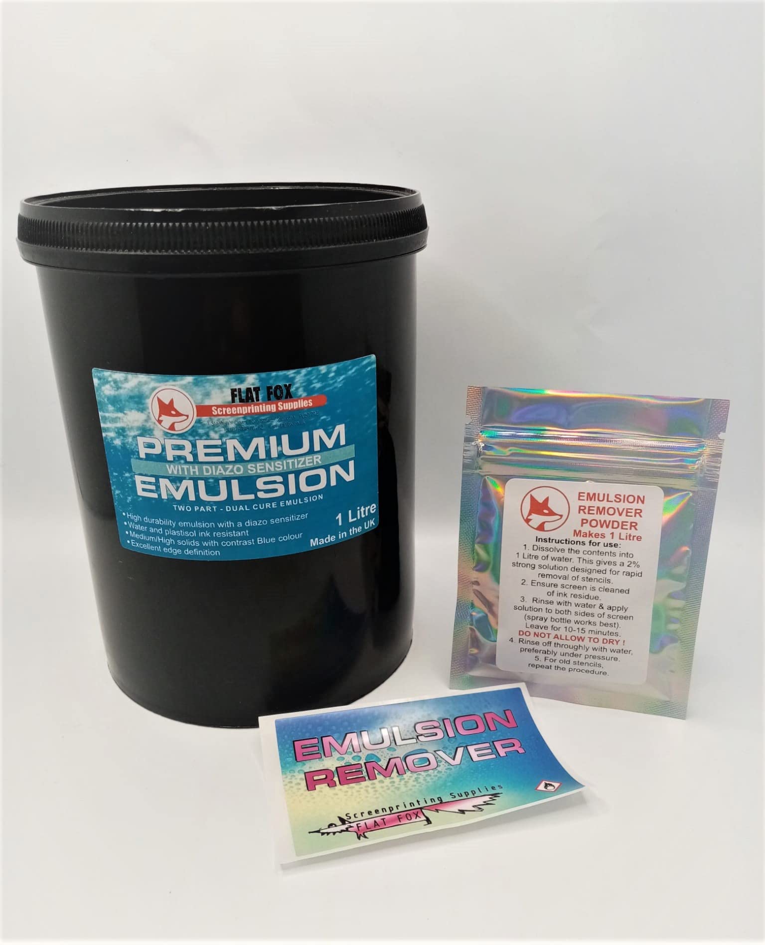 Flat Fox Photo Diazo Emulsion (1 Litre) and Emulsion Remover Stencil Strip Value Pack Set (Makes 1 Litre)