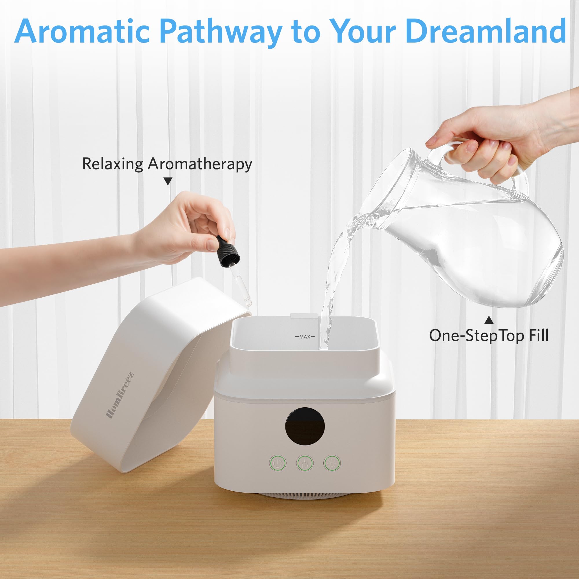 Air Purifier and Humidifier Combo for Bedroom, Covers Up to 200ft², H13 True HEPA Filter, 500ML Water Tank, Quiet Cool Mist Top Fill Essential Oil Diffuser for Baby, Pet Room, White