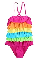 Little Girls Ruffled Rainbow Striped Bathing Suits