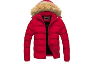Pursky Men's Puffer Jacket Waterproof Winter Bubble Coats Ski Parka Fur Hooded