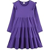 Bumeex Girl's Dresses Cotton Ruffle Sleeve Tiered Swing A-Line Cute Midi Casual Sundress
