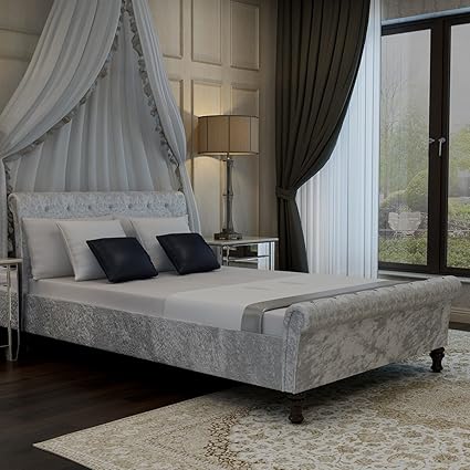 Crushed Velvet Fabric Wooden 5ft King Size Bed Frame