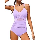 Doumlop Girls Swimsuit Criss Cross One Piece Swimsuits Wrap Tie Back Sheer Mesh Bathing Suit with Gold Metal Swimwear 9-16Y