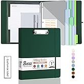 BVSSX 3 Ring Binder with Clipboard,1 Inch Binders with Notepad&5 Dividers with Pockets, Labels,PU Clipboards for School Office(Green,Letter Size)