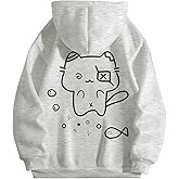 SweatyRocks Women's Cat Graphic Long Sleeve Sweatshirts Cute Drop Shoulder Hoodies Pullover Tops with Pocket