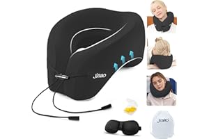 jiaao Neck Pillow Airplane, 2025 Upgraded Memory Foam Travel Pillow for International Flights, Adjustable Clasp, Storage Bag, Advanced Neck Support for Road Trips, Home, Office, and Gaming
