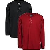 Quad Seven Boys Shirt - 2 Pack Waffle Knit V-Neck or Henley Long Sleeve Thermal T-Shirt - Baselayer Shirt for Boys (8-18)