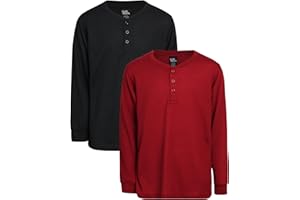 Quad Seven Boys Shirt - 2 Pack Waffle Knit V-Neck or Henley Long Sleeve Thermal T-Shirt - Baselayer Shirt for Boys (8-18)