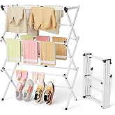 BAKON Space Saving Foldable Clothes Drying Rack, Extendable Rustproof Laundry Rack for Indoor Outdoor Use, No Assembly Required, Suitable for Bathroom Laundry Room Apartment RV, White