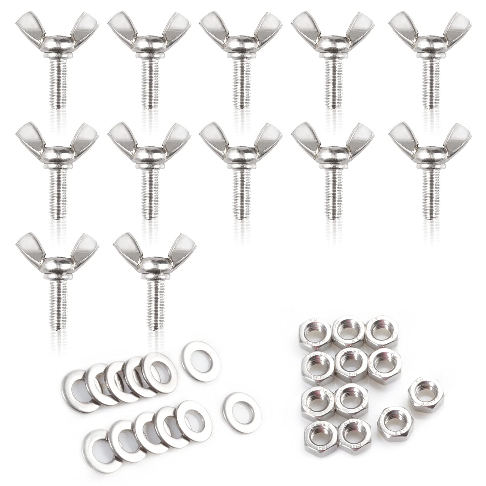 LEONTOOL M6x16mm Butterfly Thumb Screws with Wing Knob 12 Pcs Thumb Screws 304 Stainless Steel Screws Nuts and Washers Butterfly Bolts and Nuts