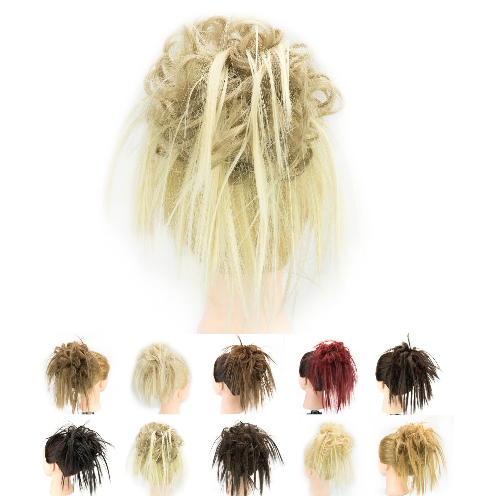 IMISSU 2PCS Messy Hair Bun Piece Updo Fake Scrunchies Extension Wavy Curly Hairpieces Ponytail Chignon Headband for Women (2PCS Mix Blonde)
