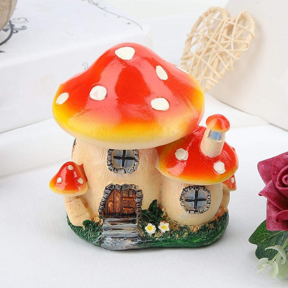 Miniature Plant Pots Fairy Dollhouse Resin Mushroom House Garden Ornament Room Lawn Decoration (Stone Window Red Yellow House)