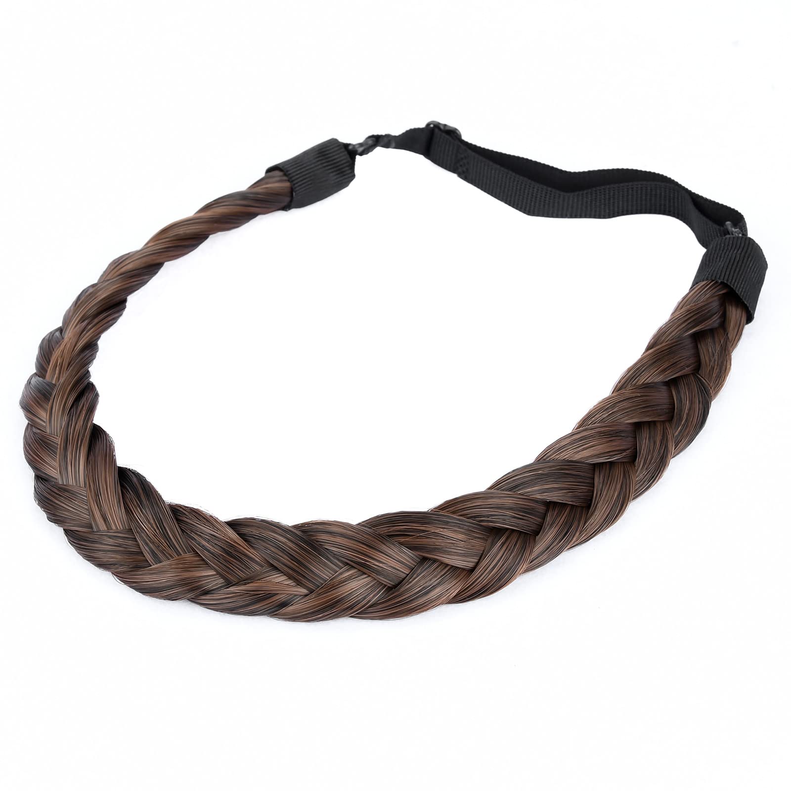 Gledola Thin 2 Strands Fishtail Plaited Braids Headband Braided Synthetic Hair Elastic Stretch, Hair Accessory for Women, Teens, Girls (Carbon Brown, Thin)