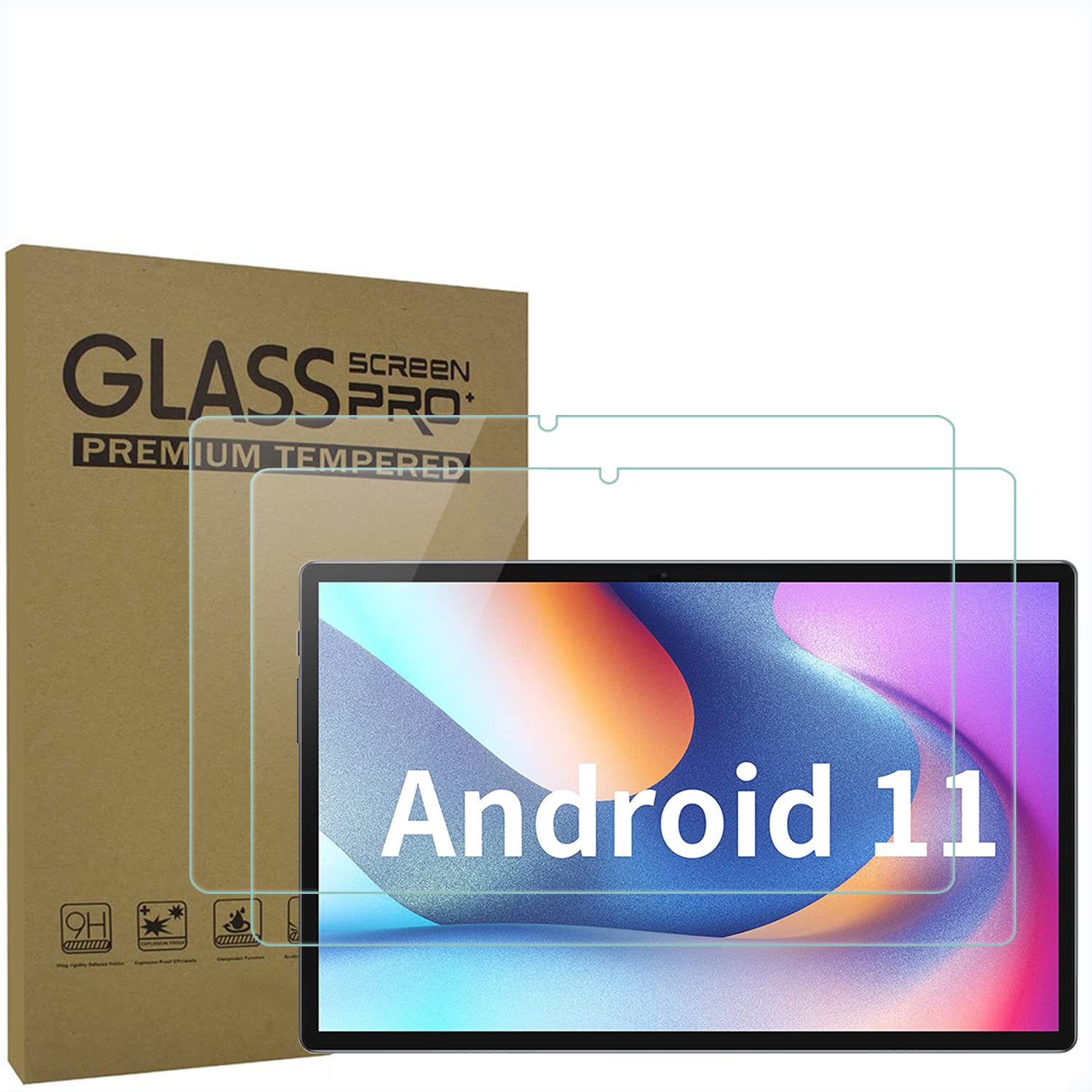 AKNICI 2-Pack Tempered Glass Screen Protector for TECLAST P20S, TECLAST M40 Pro/M40S/P20HD/M40, OSCAL Pad 10, YESTEL T5, Blackview Tab 7 Pro/Tab 7 4G/Tab8, OUZRS 10.1, Dragon Touch Notepad 102