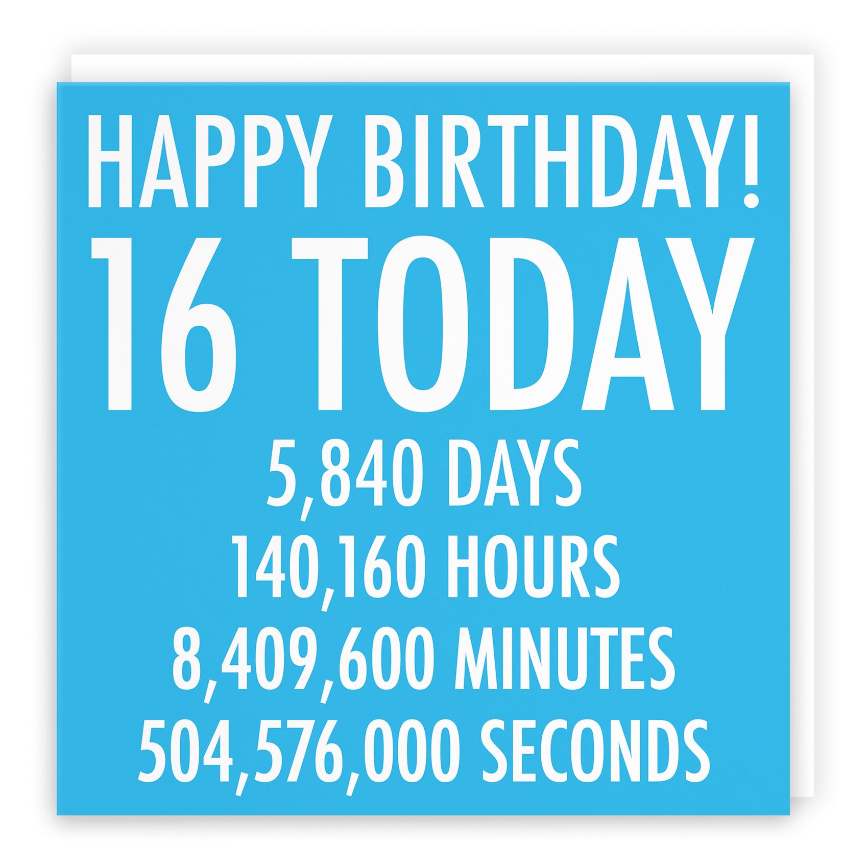Hunts England - Large Funny 16th Birthday Card - Blue - Happy Birthday - 16 Today - Numbers Collection - For Brother, Son, Friend, Cousin, etc. - Large - 210 x 210 mm - Age 16