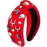 CEALXHENY Football Headband for Women Rhinestone Crystal Knotted Hairband Jeweled Embellished Game Day Headband Outfits Football Mom Accessories (A-Red Football)
