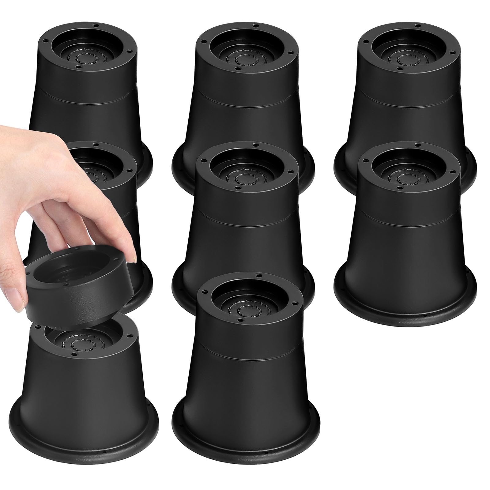 Photo 1 of shouwuhho Bed Risers 2 inch, 3 Inch, Heavy Duty Round Furniture Risers Lifts 3" for Table, Desk Leg, Sofa, Couch, Adjustable Bed Frame Risers Supports Up to 6,000 Lbs, Black, 8 Pack