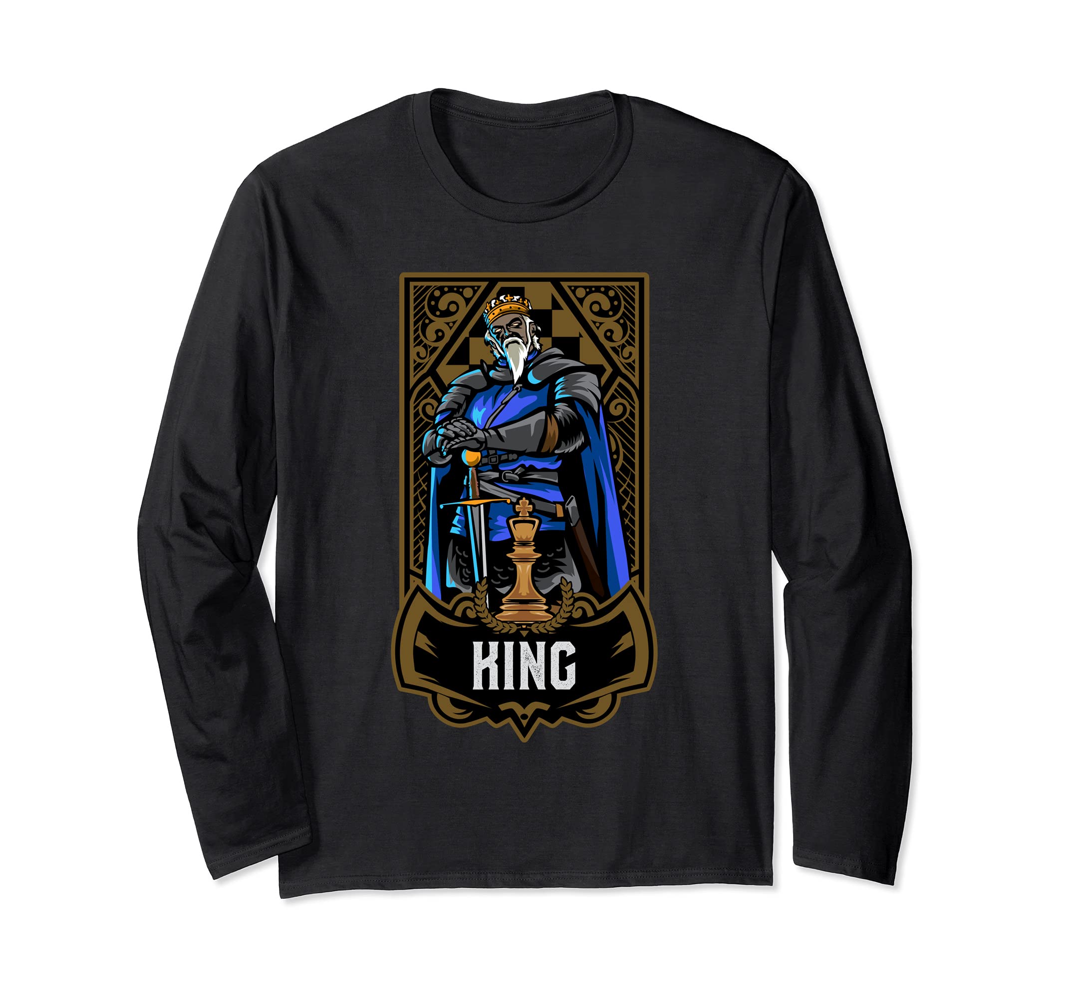 King Chess Game Piece Chess Club Players Gambit Blue Team Long Sleeve T-Shirt