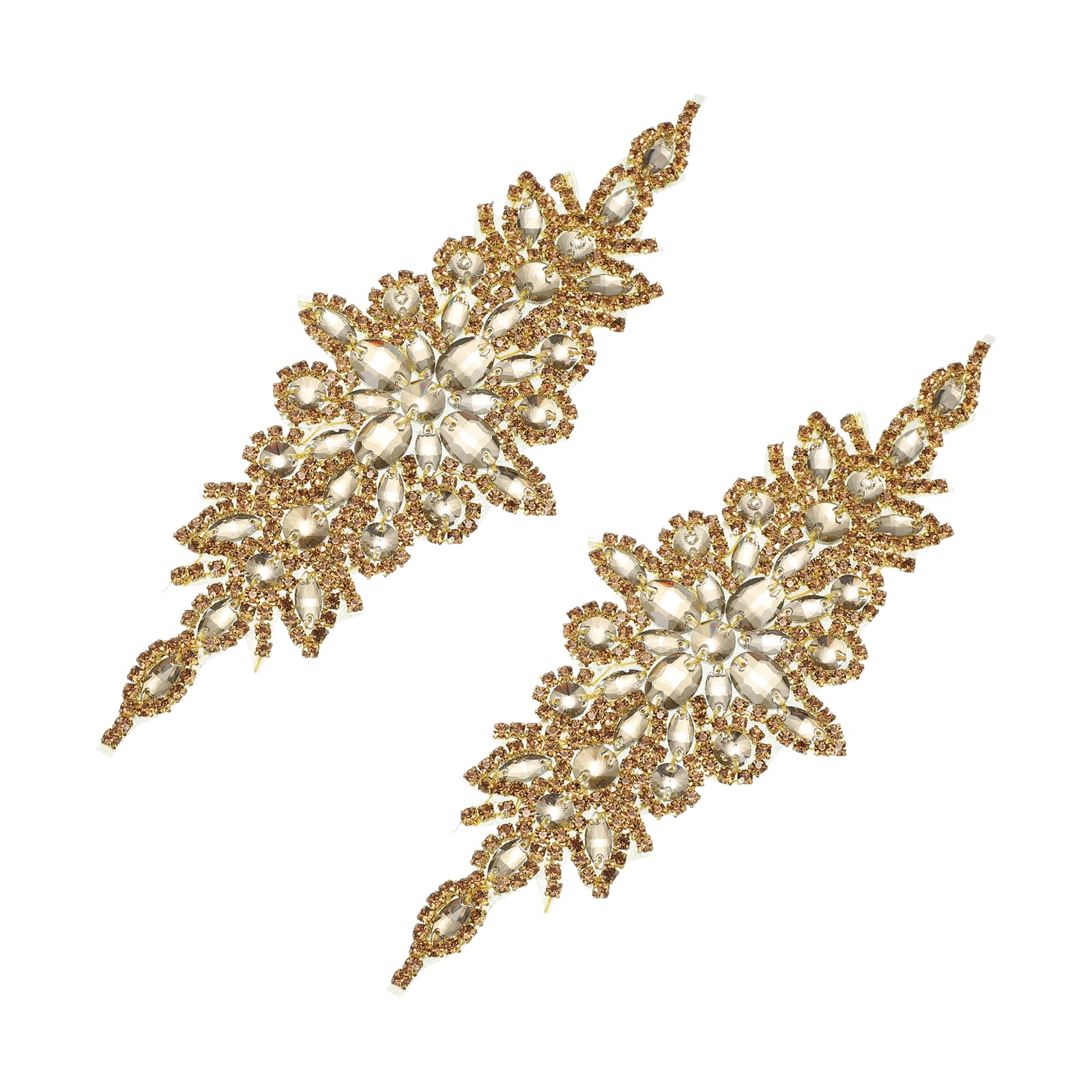 Photo 1 of uxcell 2 Pcs Rhinestone Applique Patches Belt Accessories 3D Embroidery Iron on Patch Sewing Embellishments for Wedding Bridal Sash Crystal Belt Dress DIY Sewing, Gold (9.4" x 3.5")