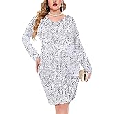 IN'VOLAND Womens Sequin Dress Plus Size Party Dresses White