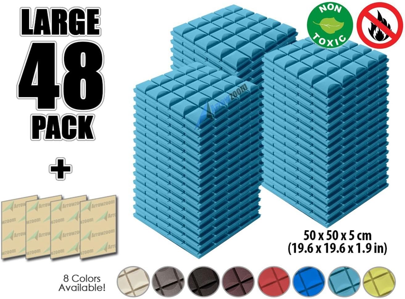 Arrowzoom New 48 Pack of (19.6 in X 19.6 in X 1.9 in) Soundproofing Insulation Mushroom Hemisphere Grid Type Acoustic Wall Foam Padding Studio Foam Tiles AZ1040 (Baby Blue)