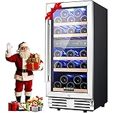 BODEGA 15 Inch Wine Cooler, Dual Zone 15” Wine Fridge With Double-Layer Glass Door, Freestanding or Built In Wine Cooler Refrigerator With Stainless Steel Handle, 30 Bottles Wine Fridge For Home. on Fridge.com