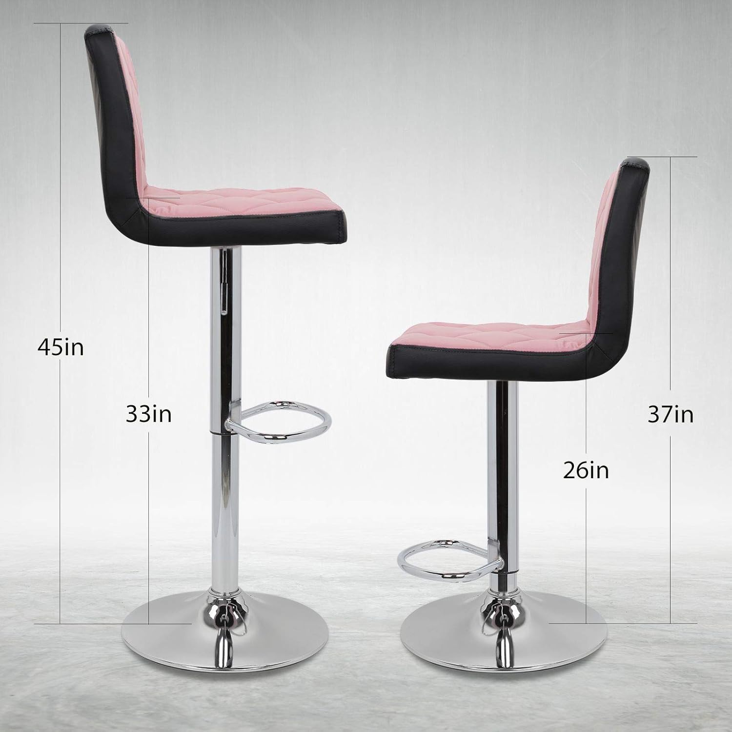 Bar Stools Adjustable 360 Degree Swivel Backrest Barstools Pink/Black