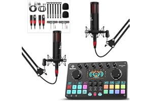 SQUAROCK Podcast Equipment Bundle for 2, Audio Interface DJ Mixer with 48V Podcast Microphone Recording Studio Equipment For Podcast, Live streaming, Recording,Singing COMMANDER M1